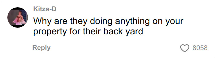 Comment on social media questioning neighbor's actions on property amid tree law debate with 8058 likes. Comment on social media questioning neighbor's actions on property amid tree law debate with 8058 likes.