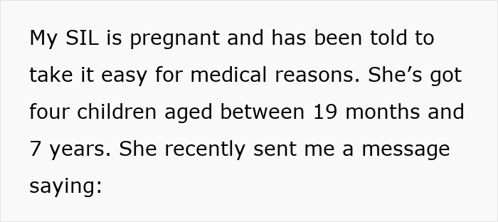 Text excerpt discussing a pregnant sister-in-law paying nieces to help out and family tensions after payments stop. Text excerpt discussing a pregnant sister-in-law paying nieces to help out and family tensions after payments stop.