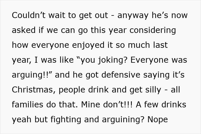 Text excerpt about a family described as wild at Christmas with screaming matches and alcohol-fueled fights. Text excerpt about a family described as wild at Christmas with screaming matches and alcohol-fueled fights.