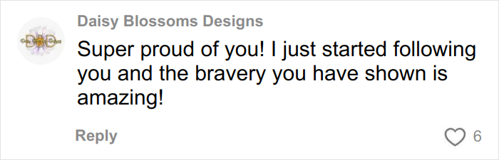 Comment praising a woman for her bravery and sharing support as a mental health advocate with a prominent face tattoo.