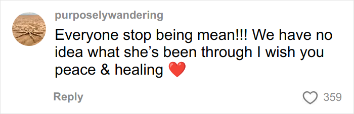 Comment on social media promoting kindness and support for a woman who became a mental health advocate.