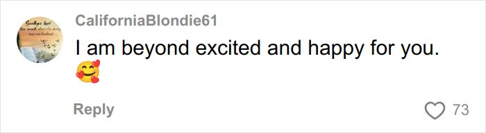 Social media comment expressing excitement and happiness with an emoji, related to a mental health advocate with a prominent face tattoo.