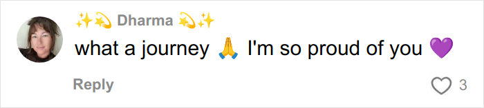 User profile photo of a woman commenting on a post with supportive words using emojis, related to mental health advocacy.