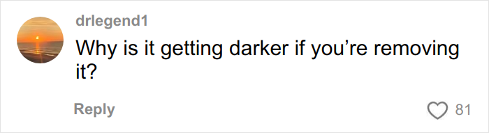 Comment on social media post questioning why a face tattoo appears darker after removal efforts. Comment on social media post questioning why a face tattoo appears darker after removal efforts.