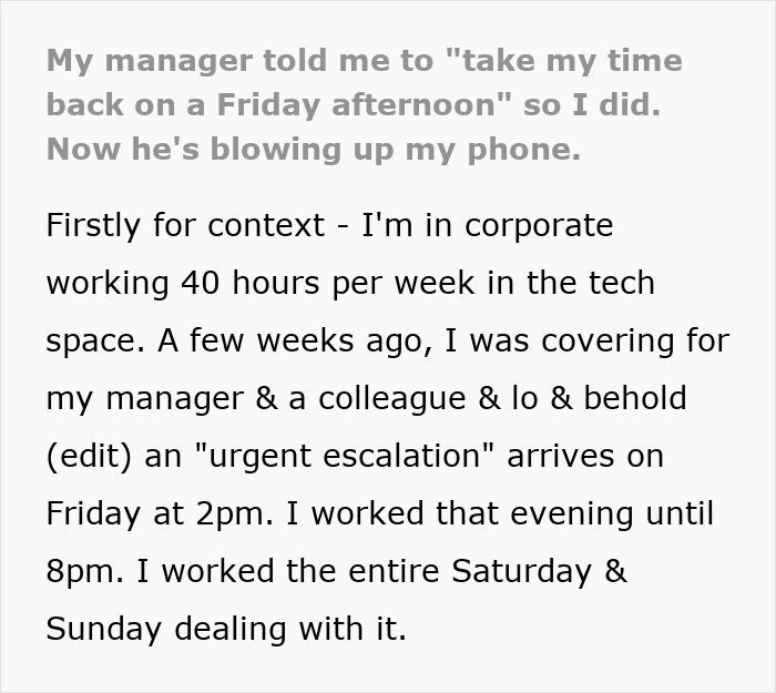 Manager lets employee take time off but reacts unexpectedly when the employee actually takes the time off as told. Manager lets employee take time off but reacts unexpectedly when the employee actually takes the time off as told.
