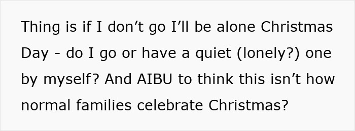 Text about feeling conflicted over attending a wild family Christmas with screaming matches and alcohol-fueled fights. Text about feeling conflicted over attending a wild family Christmas with screaming matches and alcohol-fueled fights.
