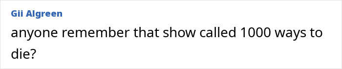 Text conversation screenshot referencing a show called 1000 ways to die with a user named Gii Algreen. Text conversation screenshot referencing a show called 1000 ways to die with a user named Gii Algreen.