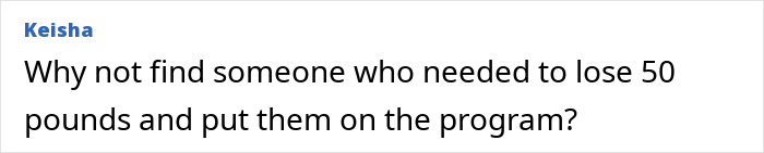Comment from Keisha asking about finding someone needing to lose 50 pounds for a fitness coach program discussion. Comment from Keisha asking about finding someone needing to lose 50 pounds for a fitness coach program discussion.