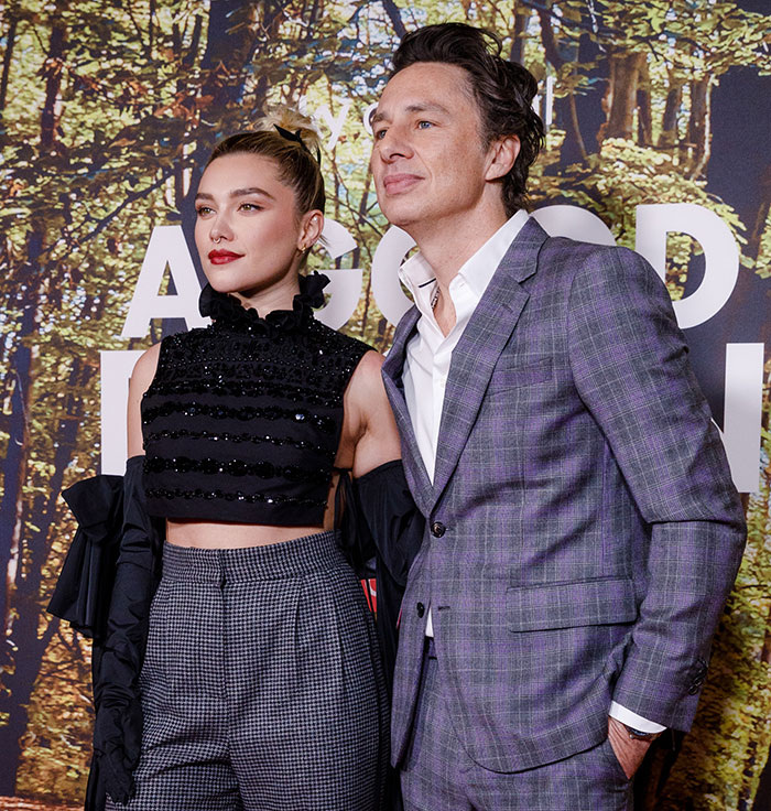 Florence Pugh and Zach Braff at a movie premiere, addressing the age gap and public reactions between them. Florence Pugh and Zach Braff at a movie premiere, addressing the age gap and public reactions between them.