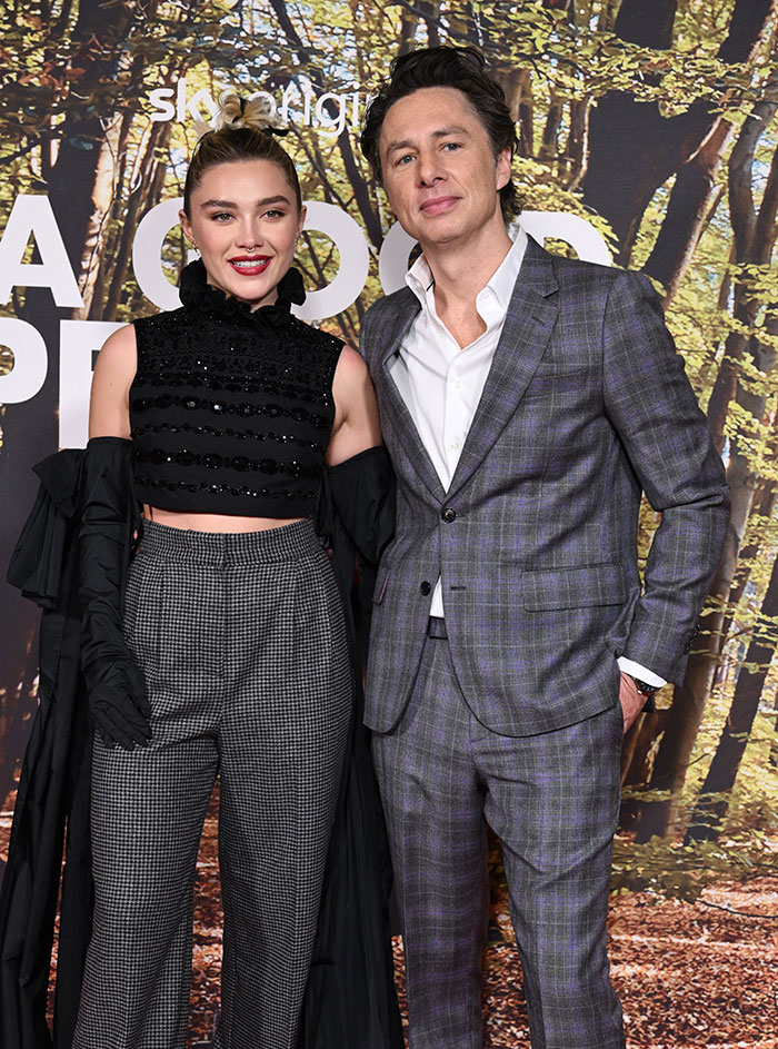 Florence Pugh and Zach Braff posing together at an event, addressing age gap and public reaction. Florence Pugh and Zach Braff posing together at an event, addressing age gap and public reaction.