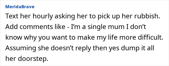 Screenshot of a social media comment discussing a dispute over gifting broken items and refusing to pick up rubbish. Screenshot of a social media comment discussing a dispute over gifting broken items and refusing to pick up rubbish.