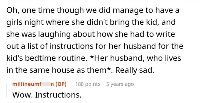 Screenshot of a social media post discussing a friend who doesn't understand why she can't bring her clingy children on vacation.