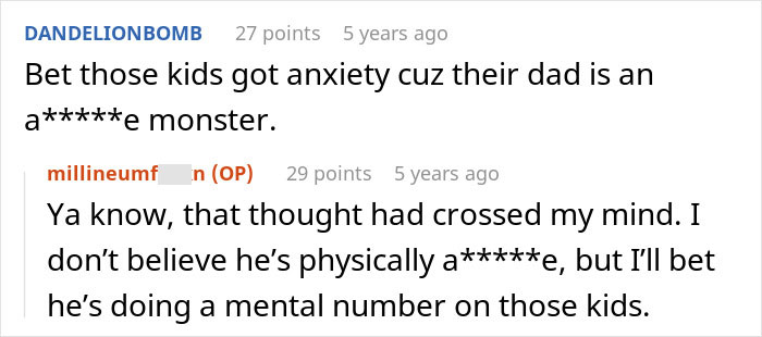 Screenshot of a Reddit conversation discussing a friend who doesn&rsquo;t care for kids and clingy children on vacation.