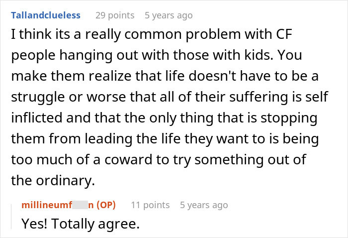 Text conversation about a friend not understanding why she can't bring clingy children on vacation who doesn't care for kids.