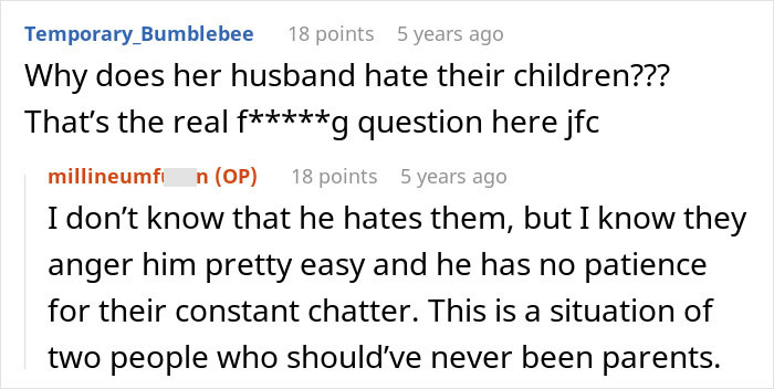 Screenshot of an online discussion about a friend not understanding why she can't bring her clingy children on vacation.