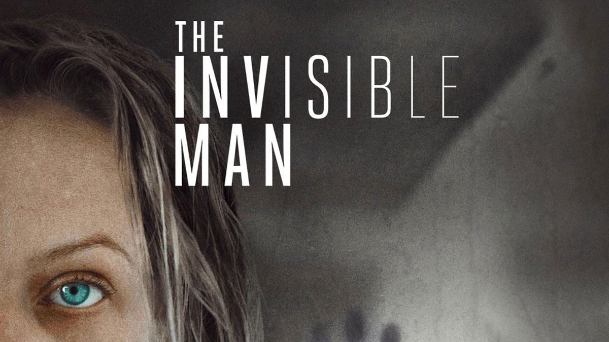 Close-up of a womanu2019s blue eye with the text the invisible man in a dark, eerie setting for unhinged reviews.
