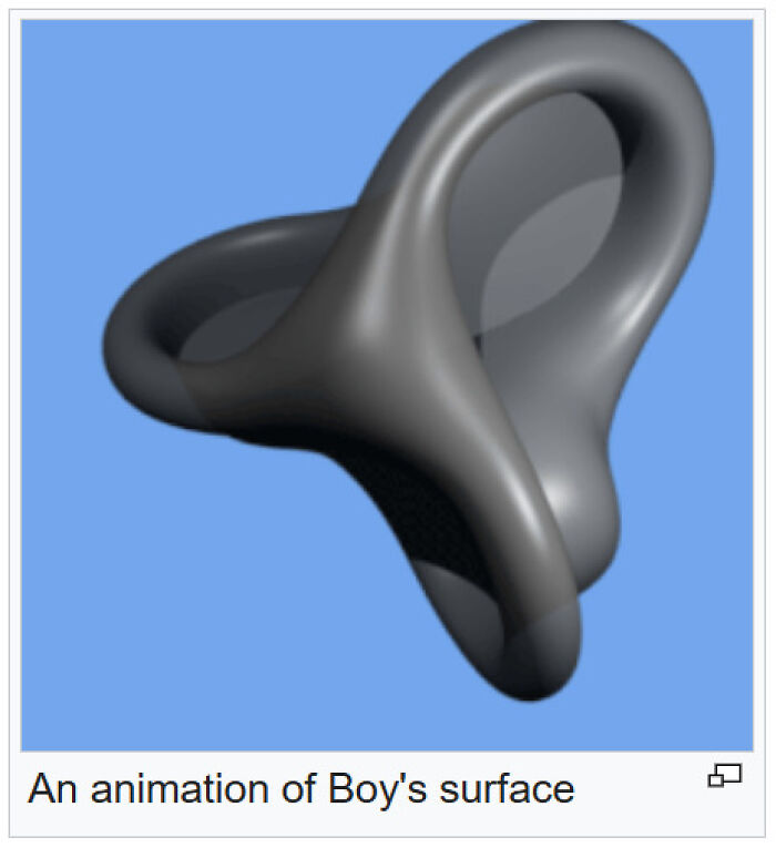 3D animation of Boy's surface, a mathematical shape, featured as a funny Wikipedia gem found by users.