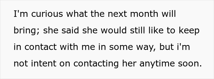 Text excerpt showing a person reflecting on staying in contact despite uncertain intentions after a date experience.
