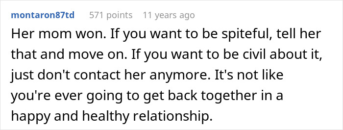 Comment discussing a mom destroying her daughter’s happy relationship after sending her on a date.
