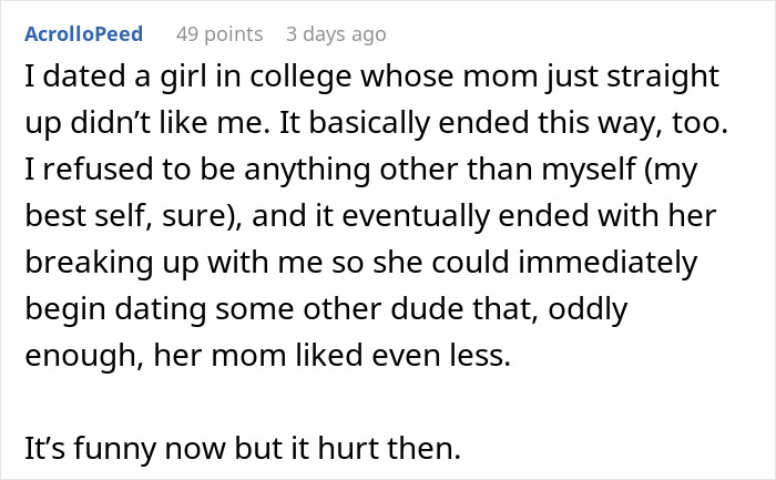 Text post sharing a story about a mom interfering and destroying her daughter’s happy relationship after sending her on a date.