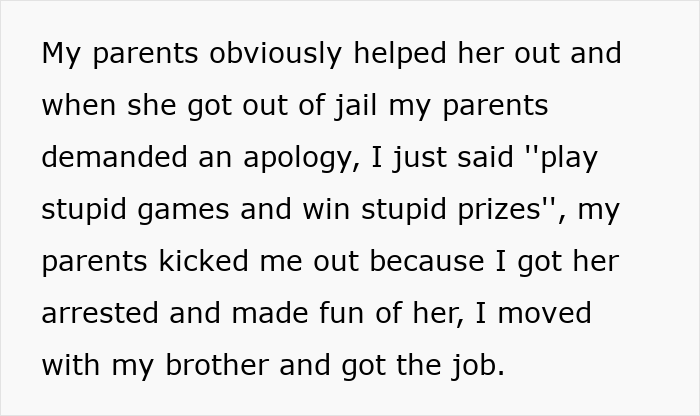 Text describing parents demanding a woman give up an amazing career opportunity for her spoiled golden-child sister. Text describing parents demanding a woman give up an amazing career opportunity for her spoiled golden-child sister.