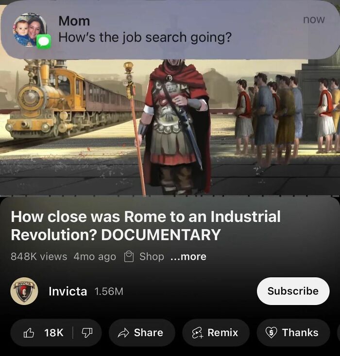 Roman soldier with a train behind him and a meme text about job search in a hilarious history memes context.