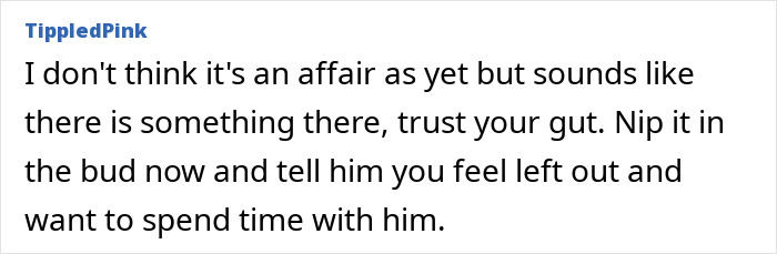 Comment discussing a suspicious wife’s feelings about her husband glued to his wife’s friend during the holiday. Comment discussing a suspicious wife’s feelings about her husband glued to his wife’s friend during the holiday.