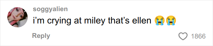 Alt text: Social media comment reacting emotionally to Miley, related to tattoo artist sharing tattoo regrets going viral. Alt text: Social media comment reacting emotionally to Miley, related to tattoo artist sharing tattoo regrets going viral.
