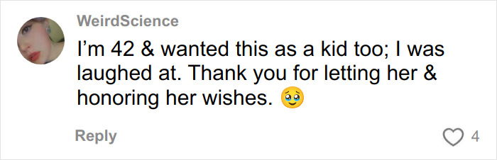 Social media comment expressing support for mom allowing 16-year-old daughter to change her racist name after bullying. Social media comment expressing support for mom allowing 16-year-old daughter to change her racist name after bullying.