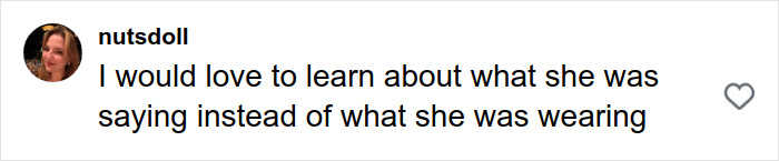 Comment by user nutsdoll expressing interest in hearing what Amal Clooney was saying rather than commenting on her appearance. Comment by user nutsdoll expressing interest in hearing what Amal Clooney was saying rather than commenting on her appearance.