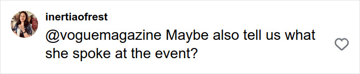 User comment on Instagram questioning Vogue magazine about what Amal Clooney spoke at the event after Photoshop controversy. User comment on Instagram questioning Vogue magazine about what Amal Clooney spoke at the event after Photoshop controversy.