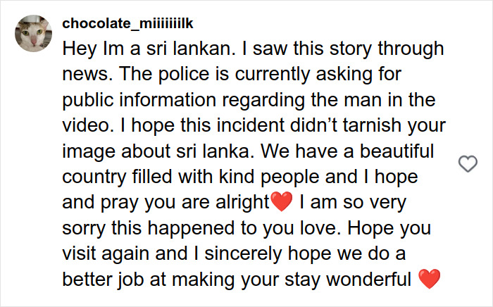 Comment from a Sri Lankan expressing concern and hope after a disturbing solo traveling incident involving a local man. Comment from a Sri Lankan expressing concern and hope after a disturbing solo traveling incident involving a local man.