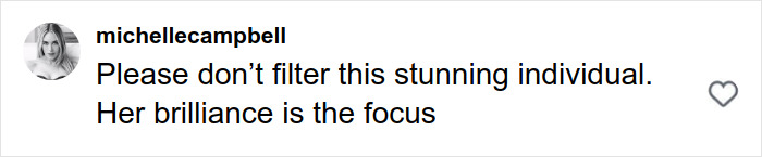 Comment on social media post asking not to filter a woman, highlighting her natural brilliance, related to major Photoshop blunder after Vogue's facetune error. Comment on social media post asking not to filter a woman, highlighting her natural brilliance, related to major Photoshop blunder after Vogue's facetune error.