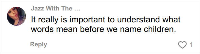 Comment on social media emphasizing the importance of understanding word meanings before naming children amid bullying over racist name. Comment on social media emphasizing the importance of understanding word meanings before naming children amid bullying over racist name.