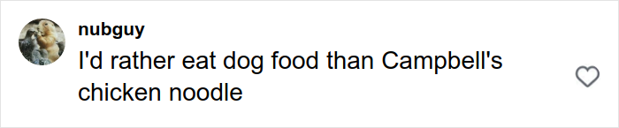 Screenshot of a social media comment criticizing Campbell's chicken noodle soup ingredients. Screenshot of a social media comment criticizing Campbell's chicken noodle soup ingredients.
