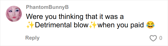 Comment from PhantomBunnyB with pink hair avatar, sharing a humorous reaction about surviving NYC on a budget. Comment from PhantomBunnyB with pink hair avatar, sharing a humorous reaction about surviving NYC on a budget.