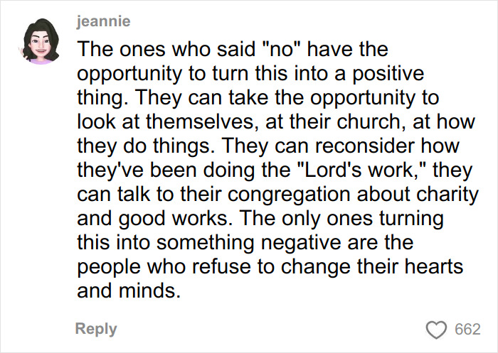 Screenshot of a social media comment discussing a woman's social experiment with US megachurches sparking online debate. Screenshot of a social media comment discussing a woman's social experiment with US megachurches sparking online debate.