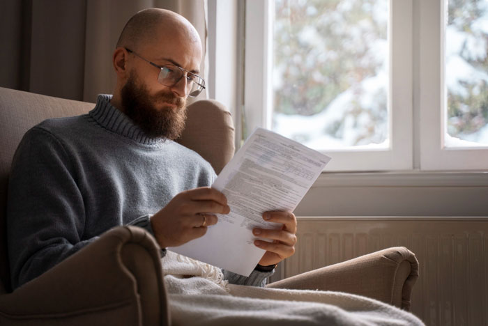 Man with glasses reading legal documents at home by a window, reflecting entitled siblings rage after being cut from dad's will. Man with glasses reading legal documents at home by a window, reflecting entitled siblings rage after being cut from dad's will.