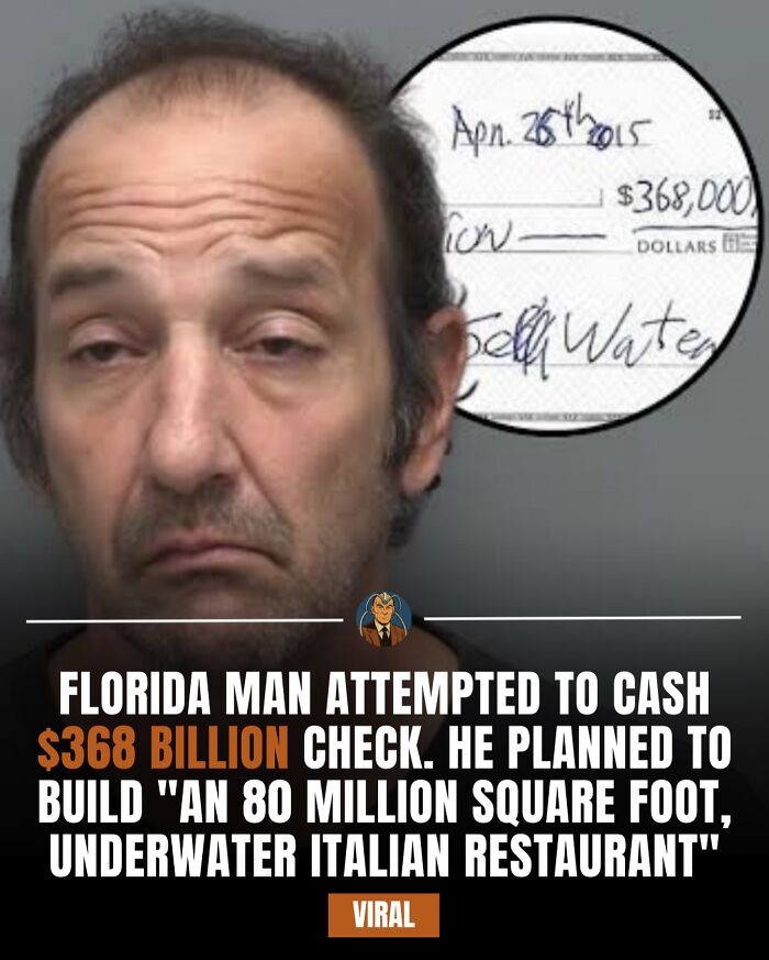 Man involved in viral story of Florida man attempting to cash $368 billion check, featured on IG page sharing daily facts.