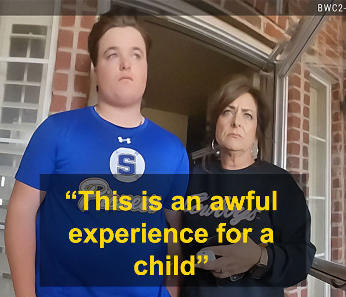 Teen and woman standing on porch with serious expressions amid protests in Oklahoma after teen walks free controversy Teen and woman standing on porch with serious expressions amid protests in Oklahoma after teen walks free controversy
