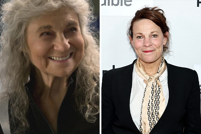 Side-by-side comparison of iconic Hunger Games characters and actors from the new film in formal and casual settings.