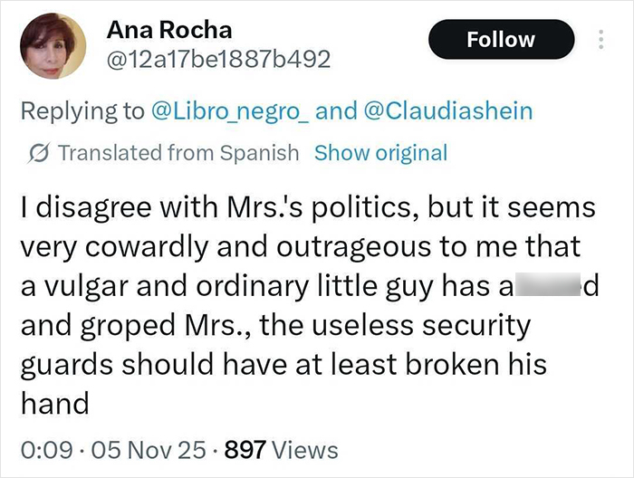 Tweet criticizing man for kissing and fondling Mexican president while she speaks, highlighting reality for a lot of women. Tweet criticizing man for kissing and fondling Mexican president while she speaks, highlighting reality for a lot of women.
