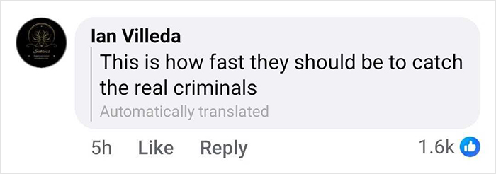 Comment by Ian Villeda showing support for swift justice against real criminals, with 1.6k likes on social media. Comment by Ian Villeda showing support for swift justice against real criminals, with 1.6k likes on social media.