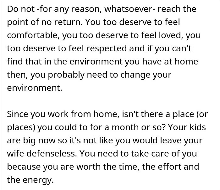 Text excerpt advising a man on coping with a teen’s rude attitude and considering changing the home environment for his well-being.