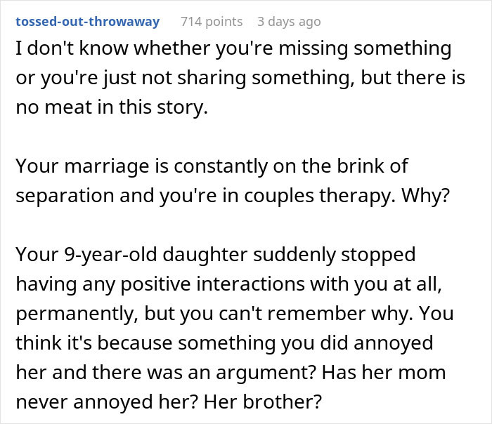 Screenshot of a Reddit comment discussing a man suffering a teen’s rude attitude and considering family separation.