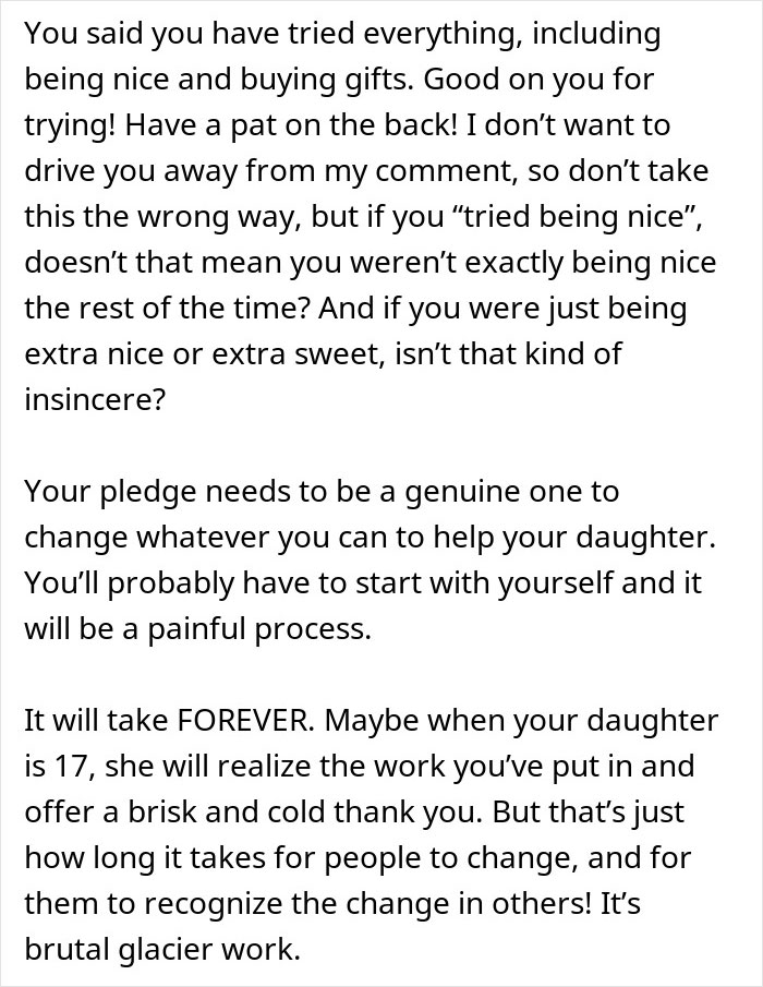 Text discussing a man enduring a teen’s rude attitude over years and considering ending family ties due to ongoing conflict.