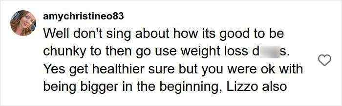 Comment criticizing weight loss and body image, discussing health and size in a social media post about stretch marks on your skin. Comment criticizing weight loss and body image, discussing health and size in a social media post about stretch marks on your skin.