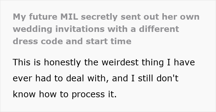 Bride shocked after mother-in-law secretly sends wedding invites with different dress code and time to protect family image Bride shocked after mother-in-law secretly sends wedding invites with different dress code and time to protect family image