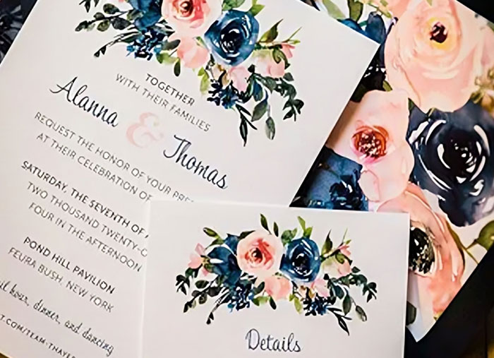 Wedding invitations with floral designs, highlighting secret wedding invites and bride's shock over family image protection. Wedding invitations with floral designs, highlighting secret wedding invites and bride's shock over family image protection.