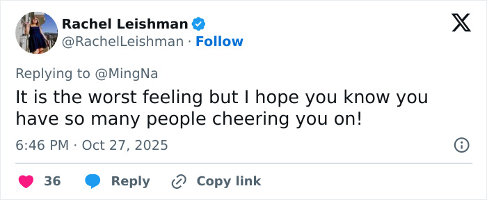 Tweet showing support for actress Ming-Na Wen as she opens up about her mom’s insults and why she became an actor. Tweet showing support for actress Ming-Na Wen as she opens up about her mom’s insults and why she became an actor.